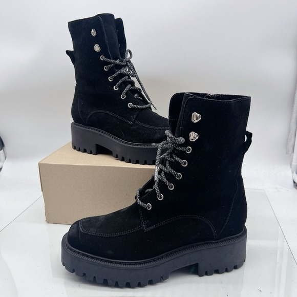 La Canadienne Nila Black Suede Waterproof Platform Lace Combat Ankle Boots US 9 - Picture 3 of 14